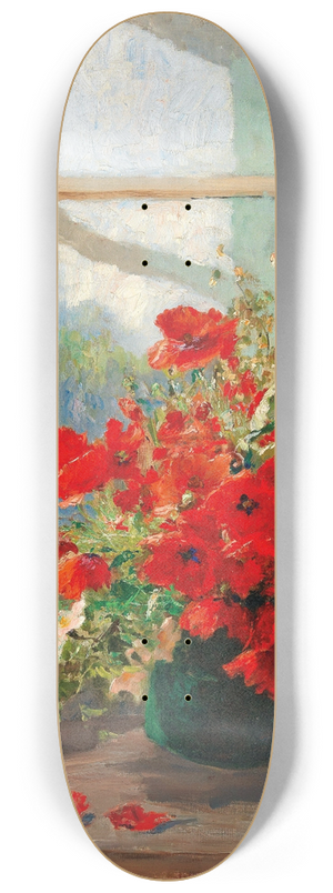 Olga Wisinger-Florian - A bouquet of poppies by the window 8.25 inch art skate deck