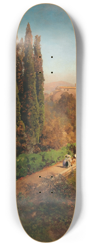 Oswald Achenbach - A view of the garden of Villa dEste in Tivoli, near Rome 8.25 inch art skate deck