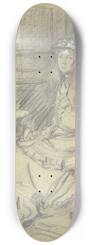 Otto Scholderer - Luise Scholderer im Reisekostm, an einem Tisch sitzend 8.25 inch art skate deck