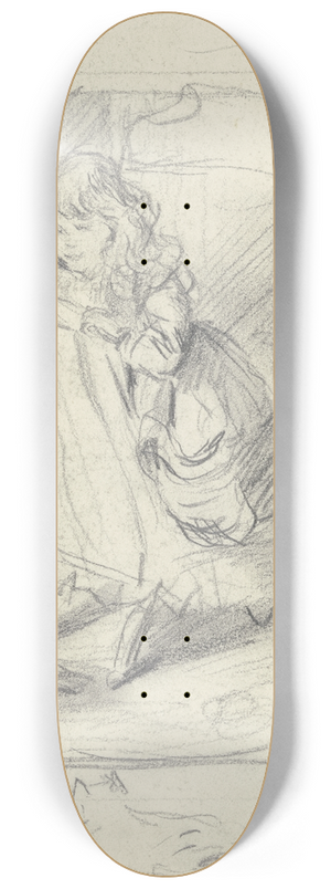 Otto Scholderer - Mdchen auf einem Sessel, mit ihrer Katze spielend 8.25 inch art skate deck