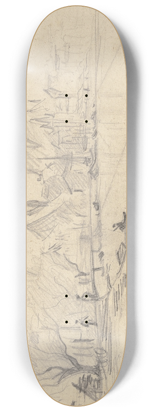 Otto Scholderer - Stadt mit gotischer Kirche am Flu 8.25 inch art skate deck