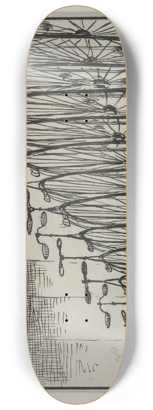 Palmer Cox - Brownie with row of bicycles 8.25 inch art skate deck