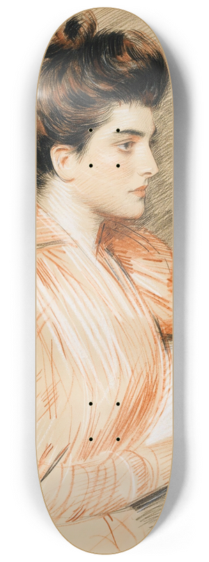 Paul Csar Helleu - Profile Portrait Of Elisabeth Van Biema 8.25 inch art skate deck