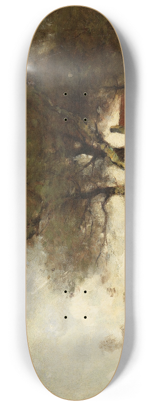 Paul Dsir Trouillebert - River landscape with a house and man in a boat 8.25 inch art skate deck