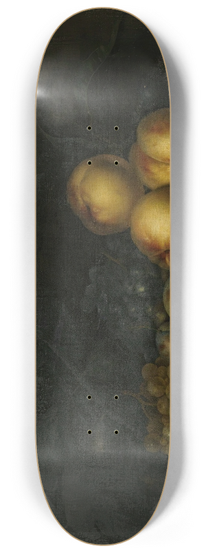 Paul Ligeois - Still life with peaches, plums, grapes and figs on a marble ledge 8.25 inch art skate deck