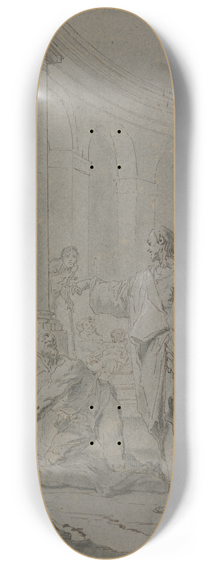 Paul Troger - Christus heilt den Lahmen; Christus mit den Jngern steht in einem Sulenhof, vor ihm erhebt sich der Lahme von seinem Lager 8.25 inch art skate deck
