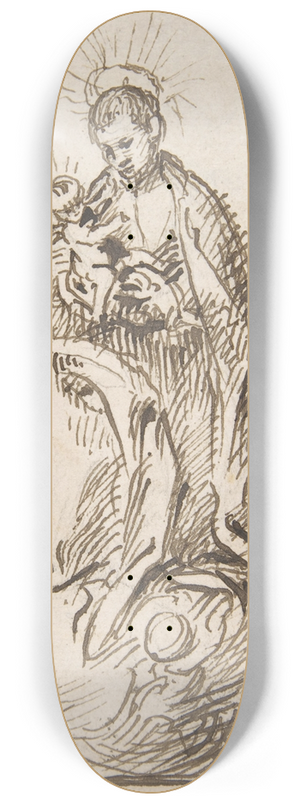 Pedro Duque y Cornejo - Male Saint standing on clouds supported by putti, holding infant Christ 8.25 inch art skate deck