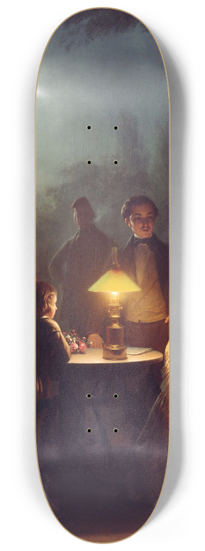 Petrus van Schendel - A Summer Evening by Lamp and by Moonlight 8.25 inch art skate deck