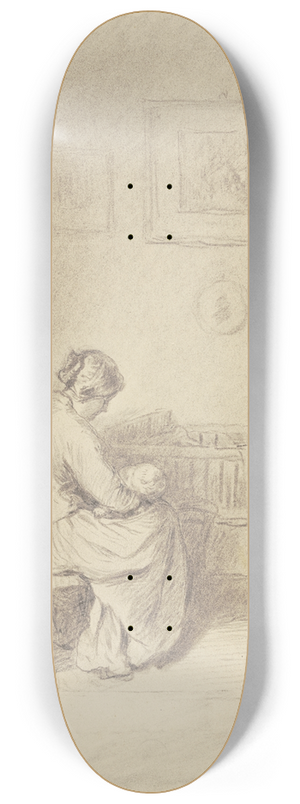 Philipp Rumpf - Frau, am Bett eines Kindes sitzend, dieses in ihren Armen in den Schlaf wiegend 8.25 inch art skate deck Philipp Rumpf - Frau, am Bett eines Kindes sitzend, dieses in ihren Armen in den Schlaf wiegend 8.25 inch art skate deck