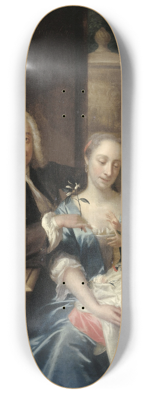 Philip van Dijk - Isaac Parker, his Wife Justina Johanna Ramskrammer and their Son Willem Alexander (1740-1747) 8.25 inch art skate deck