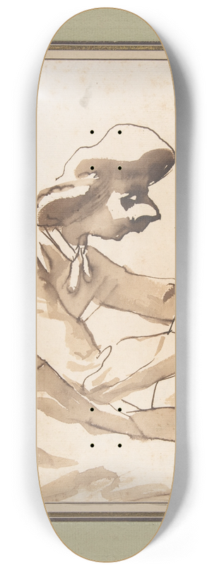 Pier Francesco Mola - Caricature of a Seated Man Reading 8.25 inch art skate deck