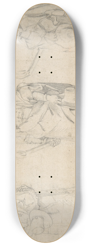 Antoon Sallaert - Study of Figures; an Old Man Holding a Hat and Facing Forwards, and a Young Man Holding a Torch and a Hat 8.25 inch art skate deck