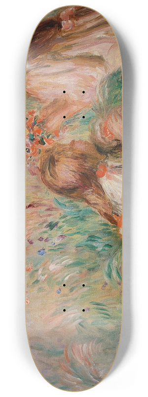 Pierre-Auguste Renoir - Girls in the Grass Arranging a Bouquet (Fillette couche sur lherbe et jeune fille arrangeant un bouquet) 8.25 inch art skate deck