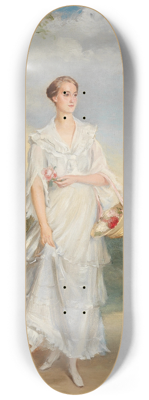 Adolf Pirsch - Portrait of a Young Lady with a Basket of Flowers 8.25 inch art skate deck