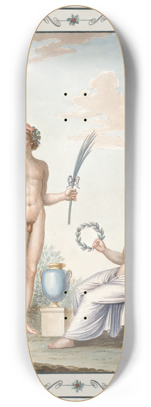 Pierre-Jean Mariette - Nude youth holding palm branch, partially nude woman holding wreath. 8.25 inch art skate deck Pierre-Jean Mariette - Nude youth holding palm branch, partially nude woman holding wreath. 8.25 inch art skate deck