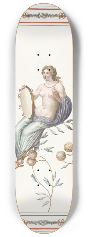 Pierre-Jean Mariette - Partially nude woman sitting on flowering branch, holding tambourine. 8.25 inch art skate deck Pierre-Jean Mariette - Partially nude woman sitting on flowering branch, holding tambourine. 8.25 inch art skate deck