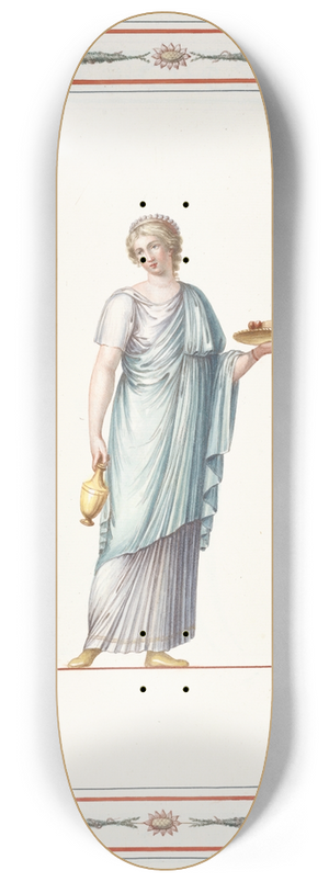 Pierre-Jean Mariette - Woman in classical dress holding vase and platter of food. 8.25 inch art skate deck Pierre-Jean Mariette - Woman in classical dress holding vase and platter of food. 8.25 inch art skate deck