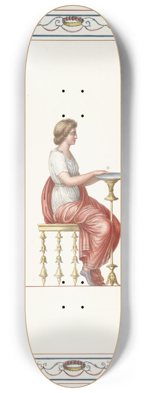 Pierre-Jean Mariette - Woman in classical dress sitting at small table. 8.25 inch art skate deck Pierre-Jean Mariette - Woman in classical dress sitting at small table. 8.25 inch art skate deck