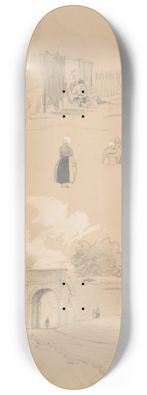 Pierre Louis Dubourcq - Study Sheet with Figures and Landscapes at Arnemuiden (near Middelburg, The Netherlands) 8.25 inch art skate deck
