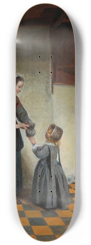 Pieter De Hooch - Woman with a Child in a Pantry 8.25 inch art skate deck