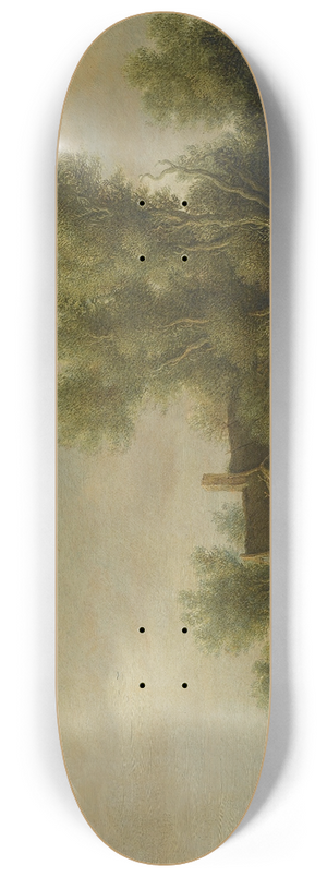 Pieter de Neyn - A River Estuary With Two Peasants Fishing In A Rowing Boat Near A Farmhouse 8.25 inch art skate deck Pieter de Neyn - A River Estuary With Two Peasants Fishing In A Rowing Boat Near A Farmhouse 8.25 inch art skate deck