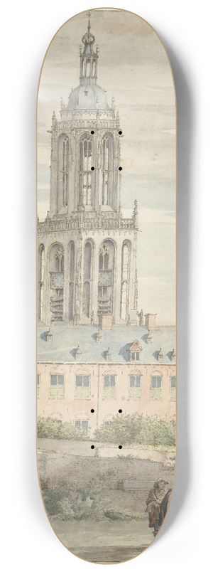 Pieter Jansz Saenredam - View of the Palace of Frederik V, Elector Palatine, and the Sint-Cunerakerk, Rhenen 8.25 inch art skate deck