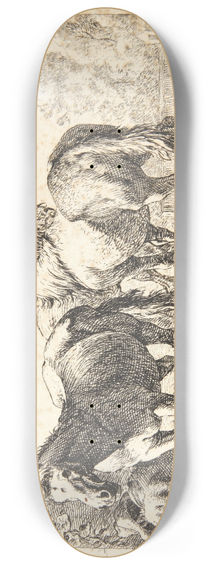 Pieter van Laer - Tre heste, tv en siddende bonde 8.25 inch art skate deck