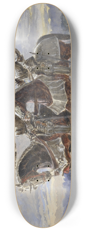 Pieter van Loon - Twee ridders te paard in een landschap 8.25 inch art skate deck Pieter van Loon - Twee ridders te paard in een landschap 8.25 inch art skate deck
