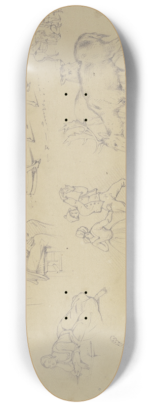 Adolf Schrdter  - Studienblatt; Madonna und Kind, Szenen aus dem italienischen Volksleben, Hunde und Hirsche 8.25 inch art skate deck