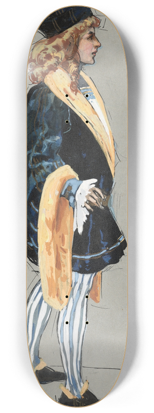Plinio Codognato - A man standing in a blue doublet and hose in profile 8.25 inch art skate deck