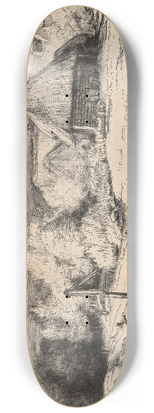 Rembrandt van Rijn - Landscape with a Farm Building and the House with the Tower 8.25 inch art skate deck Rembrandt van Rijn - Landscape with a Farm Building and the House with the Tower 8.25 inch art skate deck