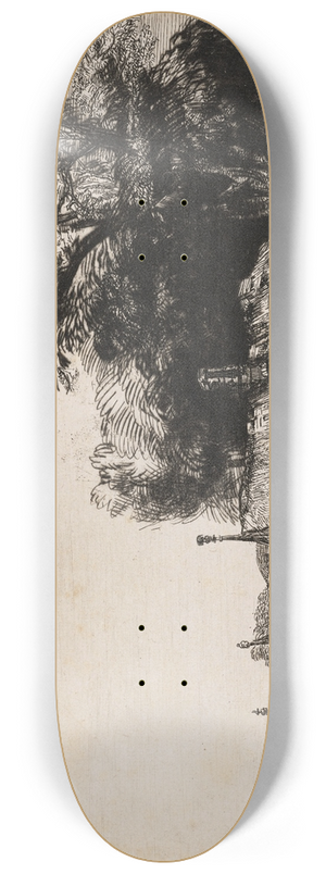 Rembrandt van Rijn - Landscape with three gabled Cottages beside a Road 8.25 inch art skate deck Rembrandt van Rijn - Landscape with three gabled Cottages beside a Road 8.25 inch art skate deck