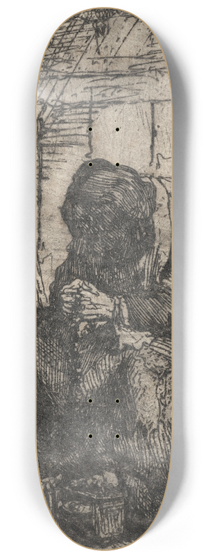 Rembrandt van Rijn - Old Woman seated in a Cottage with a String of Onions on the Wall 8.25 inch art skate deck Rembrandt van Rijn - Old Woman seated in a Cottage with a String of Onions on the Wall 8.25 inch art skate deck