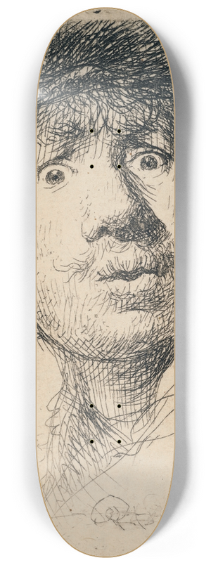 Rembrandt van Rijn - Self-Portrait in a Cap, wide-eyed and open-mouthed 8.25 inch art skate deck