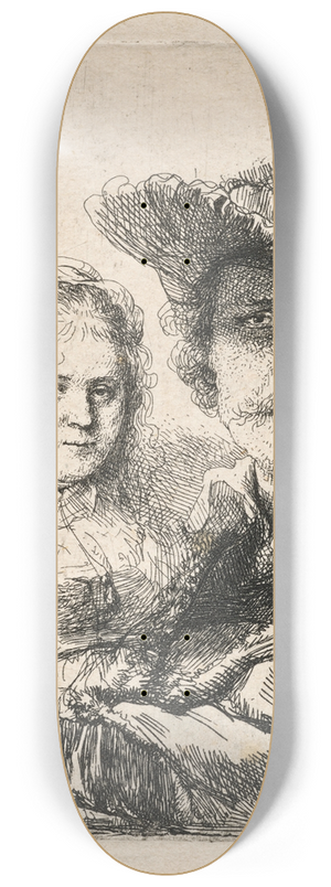 Rembrandt van Rijn - Self-Portrait with Saskia 8.25 inch art skate deck Rembrandt van Rijn - Self-Portrait with Saskia 8.25 inch art skate deck