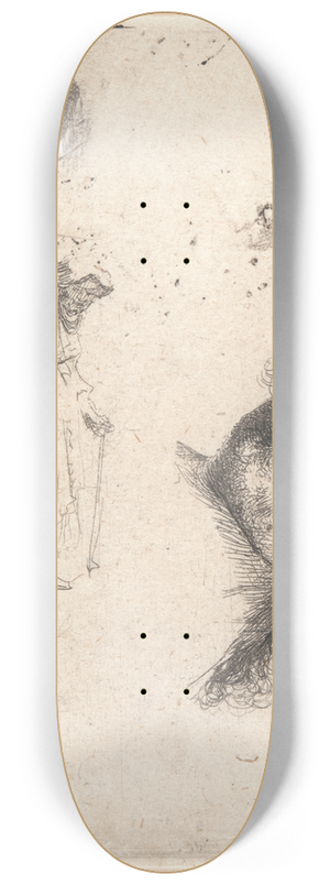 Rembrandt van Rijn - Sheet of Studies; Head of the Artist, a Beggar Couple, Heads of an Old Man and Old Woman 8.25 inch art skate deck Rembrandt van Rijn - Sheet of Studies; Head of the Artist, a Beggar Couple, Heads of an Old Man and Old Woman 8.25 inch art skate deck