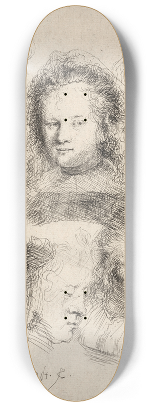 Rembrandt van Rijn - Studies of the Head of Saskia and Others 8.25 inch art skate deck Rembrandt van Rijn - Studies of the Head of Saskia and Others 8.25 inch art skate deck