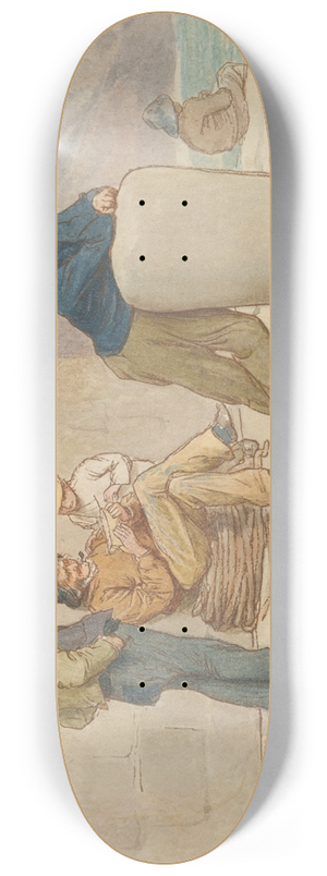 Robert Barnes - Three Men and Two Boys Sitting on a Pier 8.25 inch art skate deck