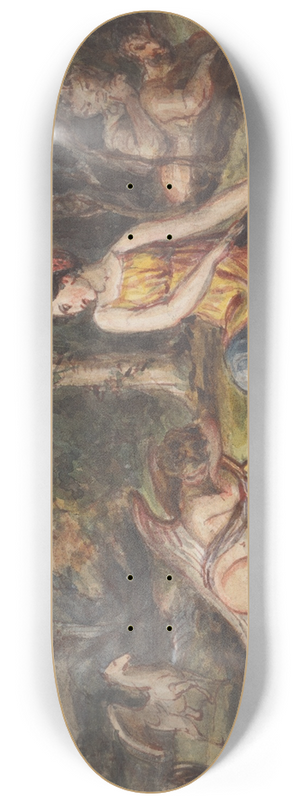 Robert Smirke - Diana, Goddess of the Hunt, with Satyrs, sleeping Cupid and a Pegasus in a Wooded Landscape 8.25 inch art skate deck