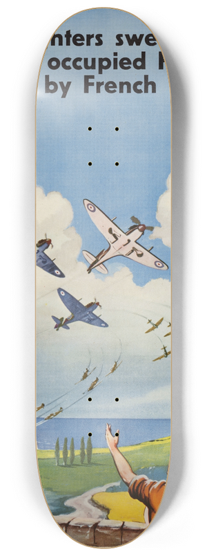 Roland Davies - British Fighters Sweep Hourly Across Occupied France, Cheered by French Peasants 8.25 inch art skate deck Roland Davies - British Fighters Sweep Hourly Across Occupied France, Cheered by French Peasants 8.25 inch art skate deck