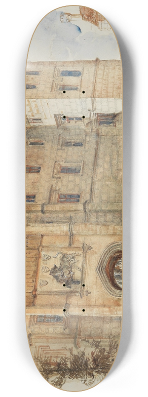 Rudolf von Alt - Bridge and Entrance to leby Castle 8.25 inch art skate deck