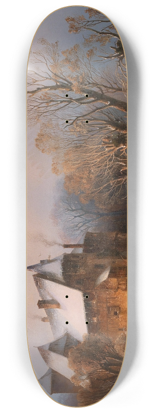 Adolf Stademann - River Landscape In Winter With House And Decorative Figures 8.25 inch art skate deck Adolf Stademann - River Landscape In Winter With House And Decorative Figures 8.25 inch art skate deck