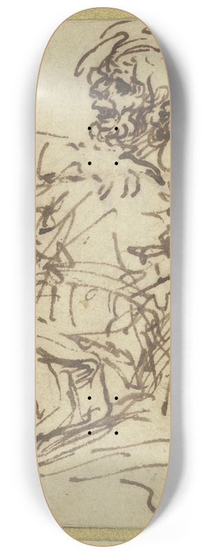 Salvator Rosa - A man seated against a block on the right 8.25 inch art skate deck Salvator Rosa - A man seated against a block on the right 8.25 inch art skate deck