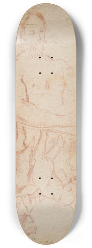 Salvator Rosa - half-length study of bearded nude male figure, and a man and woman with donkey 8.25 inch art skate deck