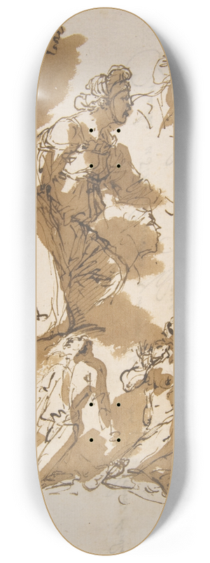 Salvator Rosa - Studies of Kneeling Figures 8.25 inch art skate deck