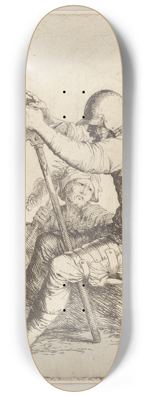 Salvator Rosa - Two Soldiers, Seated, One on a Stone, the Other on the Ground 8.25 inch art skate deck