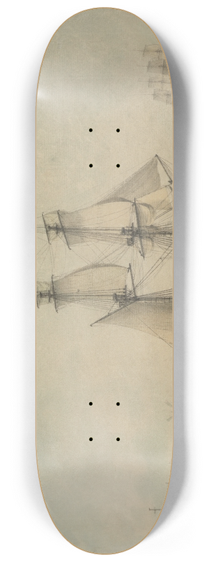 Samuel Atkins - A Trading Brig Preparing to Set Sail on the Thames, Warships Running Down the Estuary Beyond 8.25 inch art skate deck