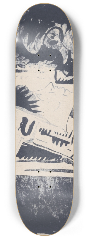 Samuel Jessurun de Mesquita - Fantasie; profielkop naar rechts in een witte rechthoek, omgeven door zwart (rechtsonder is het zwart gewassen) 8.25 inch art skate deck