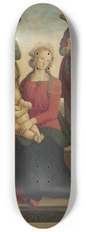 School of Perugino - Madonna and Child with Two Angels, Saint Rose and Saint Catherine of Alexandria 8.25 inch art skate deck School of Perugino - Madonna and Child with Two Angels, Saint Rose and Saint Catherine of Alexandria 8.25 inch art skate deck