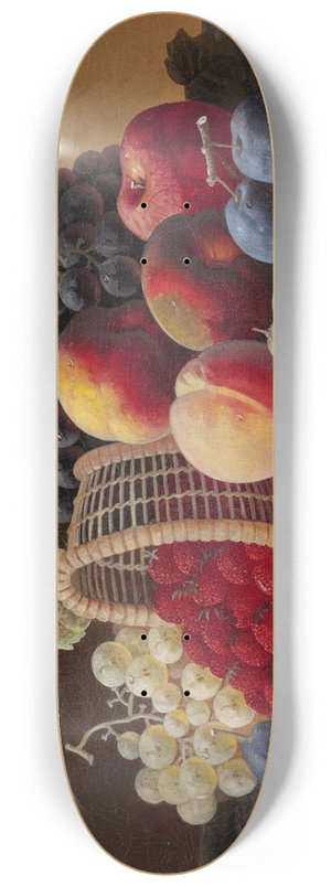Severin Roesen - Still Life with Peaches, Grapes and Basket of Strawberries 8.25 inch art skate deck Severin Roesen - Still Life with Peaches, Grapes and Basket of Strawberries 8.25 inch art skate deck